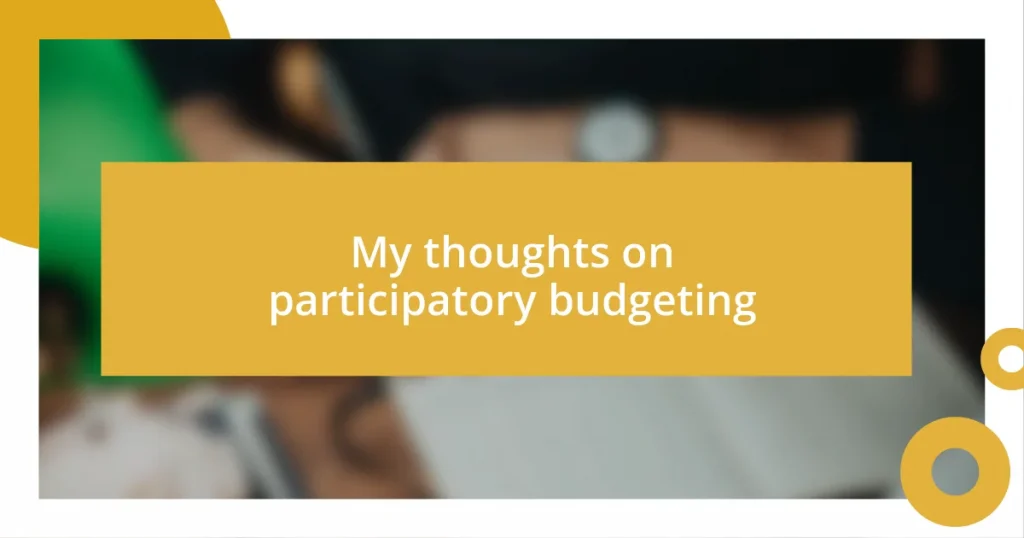 My thoughts on participatory budgeting